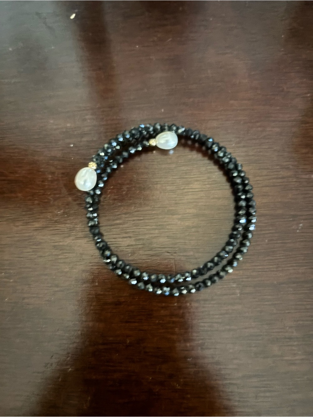 Elegant Black Crystal Wrap Bracelet with Pearl Accents